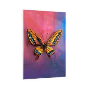 Quadro su vetro - Farfalla colorata su uno sfondo astratto - 70x100cm - Gioielli della natura - Decorazione murale moderna per soggiorno e camera da letto ARTTOR