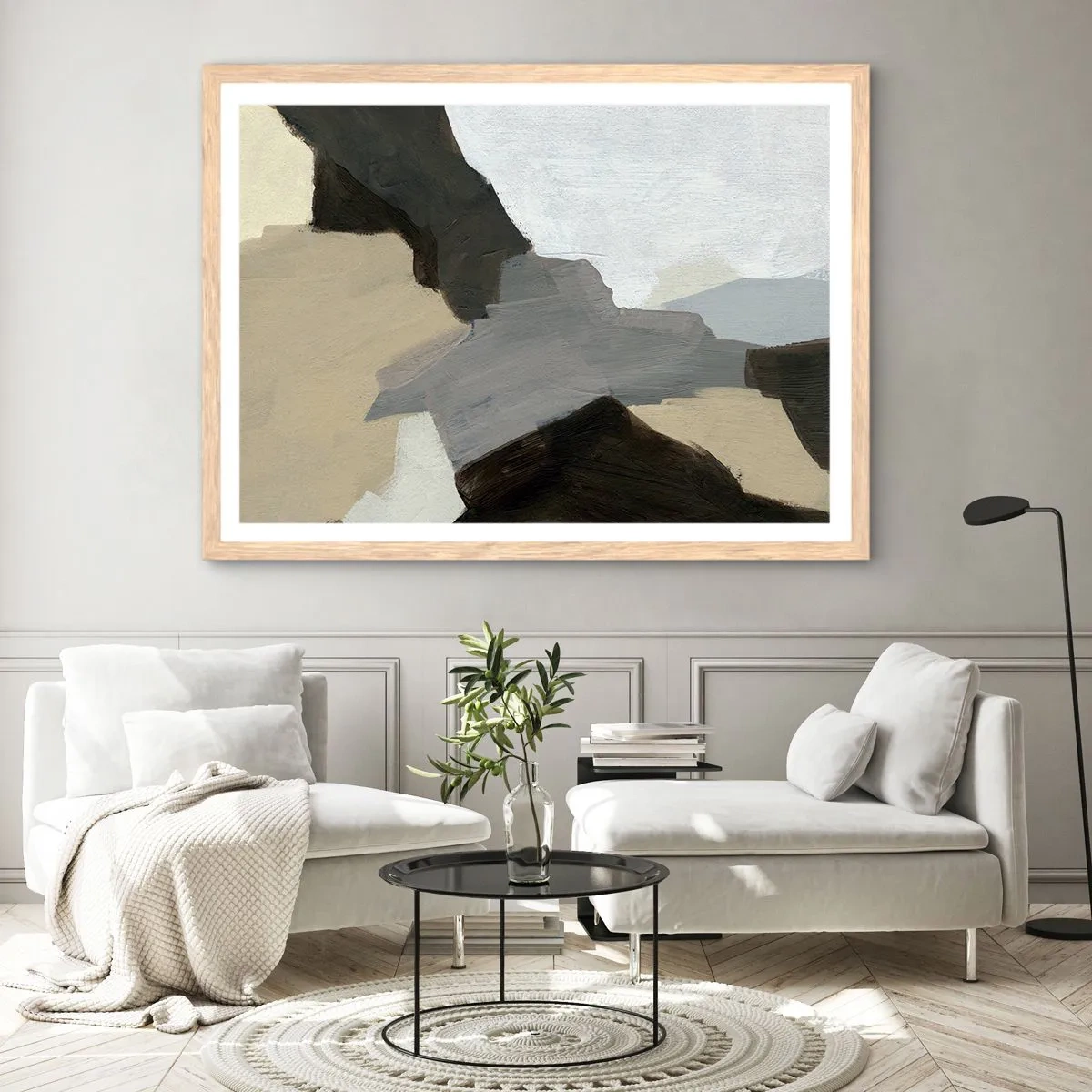 Poster in cornice rovere chiaro - Astrazione: il crocevia del grigio - 50x40 cm