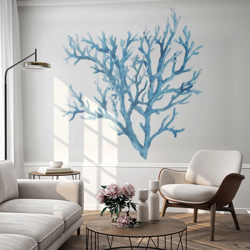 Fotomurali Premium Sand - Corallo blu su sfondo bianco in tecnica acquerello - 100x70cm - Filigrana marina - Decorazione murale moderna per soggiorno e camera da letto ARTTOR