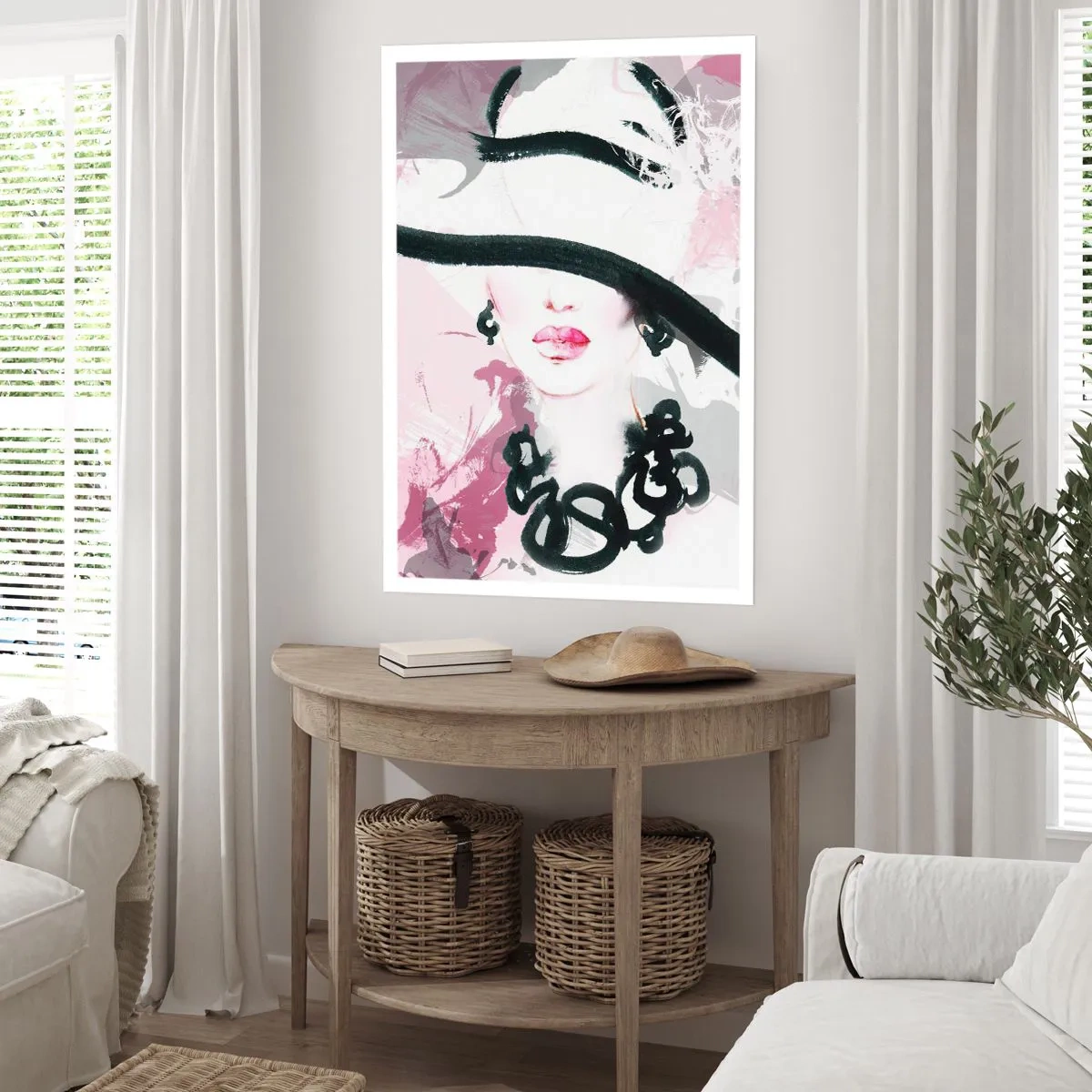 Poster - Ritratto di donna in nero e rosa - 40x50 cm