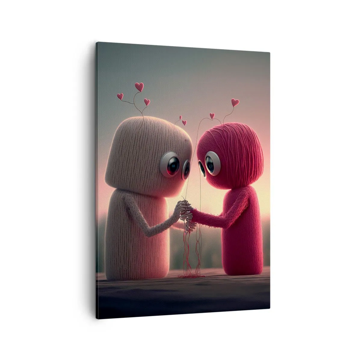 Quadro su tela - Stampe su Tela - Personaggi di filato in un'affascinante ambientazione a tema cuore - 50x70cm - Ognuno ha diritto ad amare - Decorazione murale moderna per soggiorno e camera da letto ARTTOR