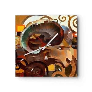 Orologio da parete - Orologio in Vetro - Un ariete simbolico in una composizione astratta - 30x30cm - Magie - religioni - riti - Decorazione murale moderna per soggiorno e camera da letto ARTTOR