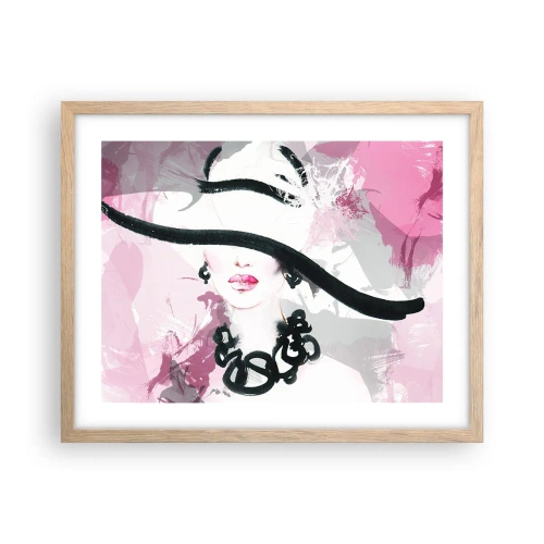 Poster in cornice rovere chiaro - Ritratto di donna in nero e rosa - 50x40 cm