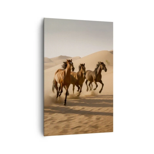Quadro su tela - Stampe su Tela - Cavalli al galoppo sullo sfondo del deserto - 80x120cm - Liberi come il vento - Decorazione murale moderna per soggiorno e camera da letto ARTTOR