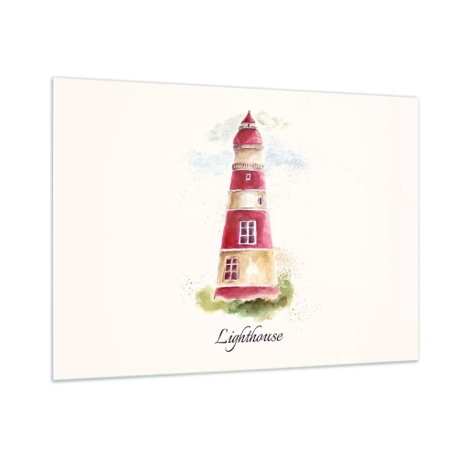 Quadro su vetro - Faro acquerello con la scritta Lighthouse - 100x70cm - Attorno è sempre bel tempo - Decorazione murale moderna per soggiorno e camera da letto ARTTOR