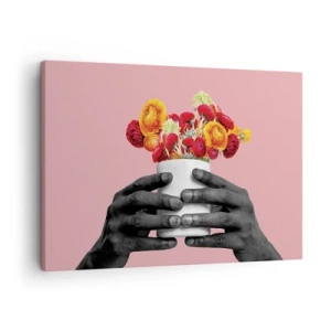 Quadro su tela - Stampe su Tela - Mani che tengono un mazzo di fiori colorati - 70x50cm - Apoteosi di vita - Decorazione murale moderna per soggiorno e camera da letto ARTTOR