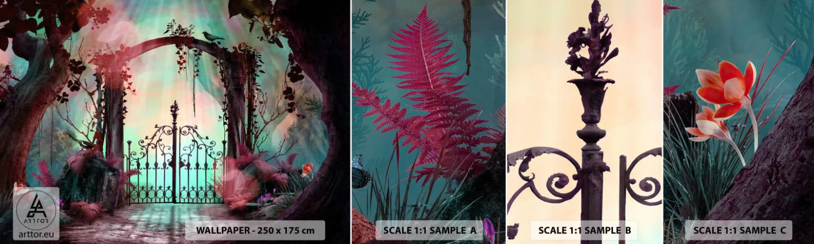 Campione di Fotomurale Adesivo Deluxe Sticker - Il giardino dei misteri - Fantasia, Giardino segreto, Fiaba - 100x30 cm