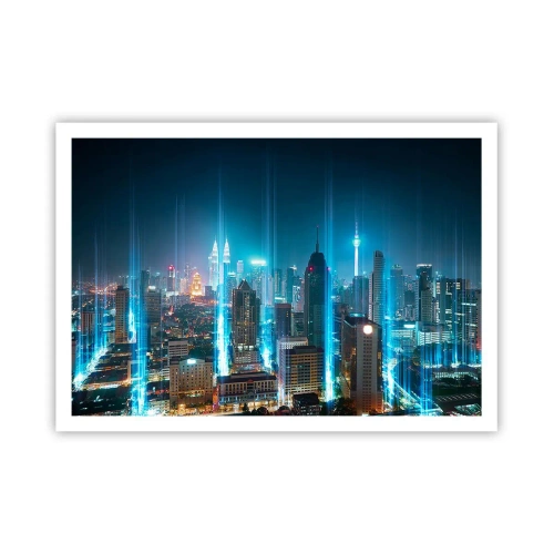 Poster - Una città moderna di notte con accenti di illuminazione futuristici. - 100x70cm - Da Berlino al cielo - Decorazione murale moderna per soggiorno e camera da letto ARTTOR
