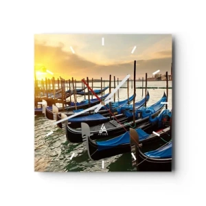 Orologio da parete - Orologio in Vetro - Gondole a Venezia al mattino alla luce del sole nascente - 30x30cm - Prima che arrivi il frastuono - Decorazione murale moderna per soggiorno e camera da letto ARTTOR