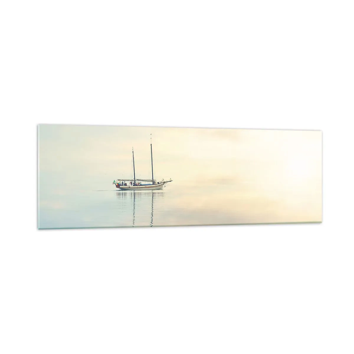 Quadro su vetro - Una barca su un mare calmo in una luce soffusa - 160x50cm - Silenzio in mare - Decorazione murale moderna per soggiorno e camera da letto ARTTOR