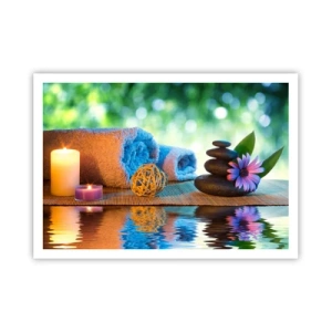 Poster - Set SPA rilassante con asciugamani, candele e pietre - 100x70cm - Tempo per il corpo - Decorazione murale moderna per soggiorno e camera da letto ARTTOR