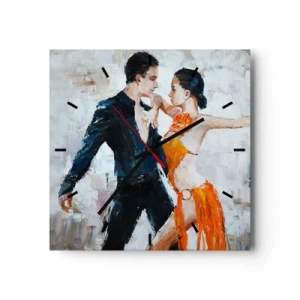 Orologio da parete - Orologio in Vetro - Una coppia dinamica che balla in stile latino-americano. - 30x30cm - Dirty dancing - Decorazione murale moderna per soggiorno e camera da letto ARTTOR
