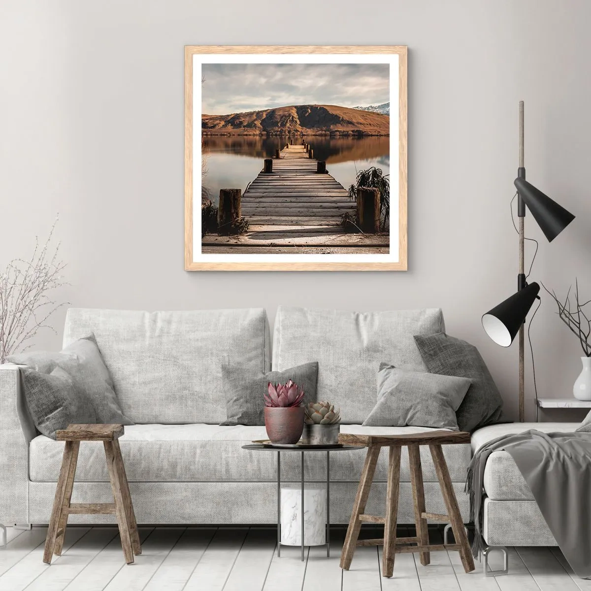 Poster in cornice rovere chiaro - Paesaggio nel silenzio - 40x40 cm