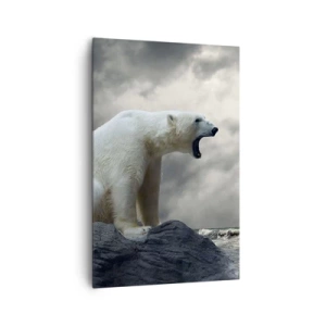 Quadro su tela - Stampe su Tela - Un orso polare sulle rocce sopra un mare in tempesta - 80x120cm - Il re solitario dell'Artide - Decorazione murale moderna per soggiorno e camera da letto ARTTOR
