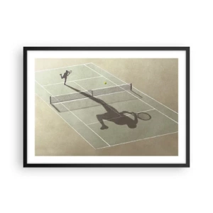 Poster in cornice nera - L'ombra di un tennista sul campo durante una partita di tennis - 70x50cm - Sconfiggere se stesso - Decorazione murale moderna per soggiorno e camera da letto ARTTOR