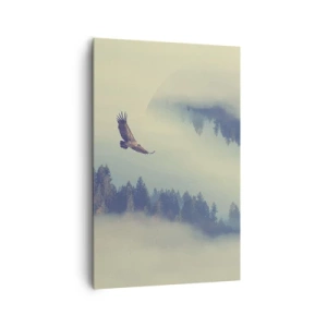 Quadro su tela - Stampe su Tela - Un'aquila in volo sullo sfondo di montagne nebbiose con un motivo circolare artistico - 80x120cm - Ho visto l'ombra dell'aquila - Decorazione murale moderna per soggiorno e camera da letto ARTTOR