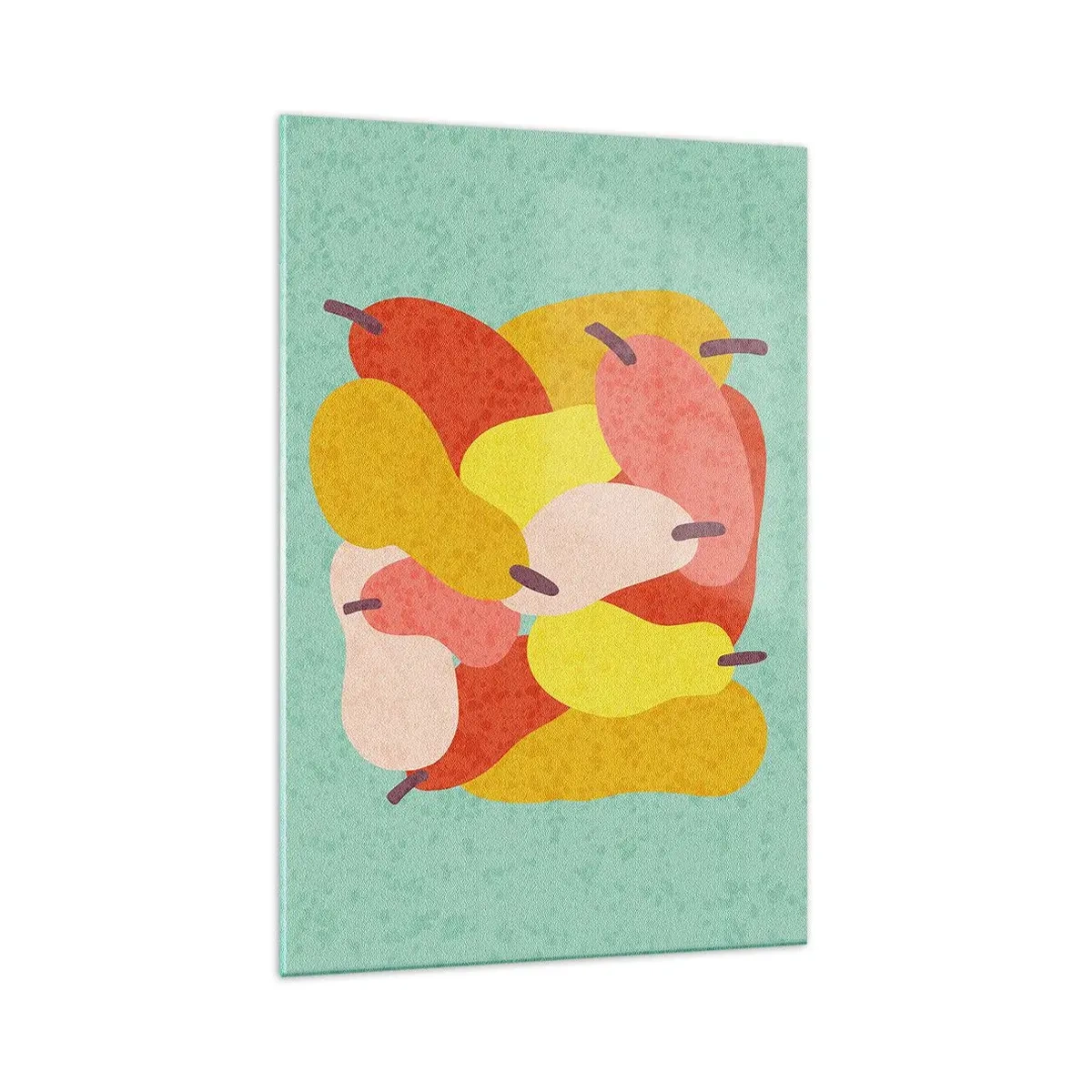 Quadro su vetro - Pere astratte colorate su sfondo verde - 70x100cm - Assaggia il sole estivo - Decorazione murale moderna per soggiorno e camera da letto ARTTOR