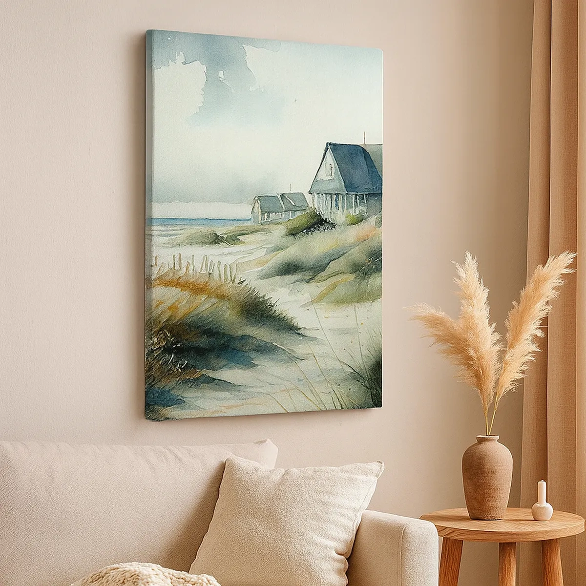 Quadro su tela - Stampe su Tela - Una casa al mare circondata dal prato e con vista sul mare - 50x70cm - Lontano dal caos - Decorazione murale moderna per soggiorno e camera da letto ARTTOR