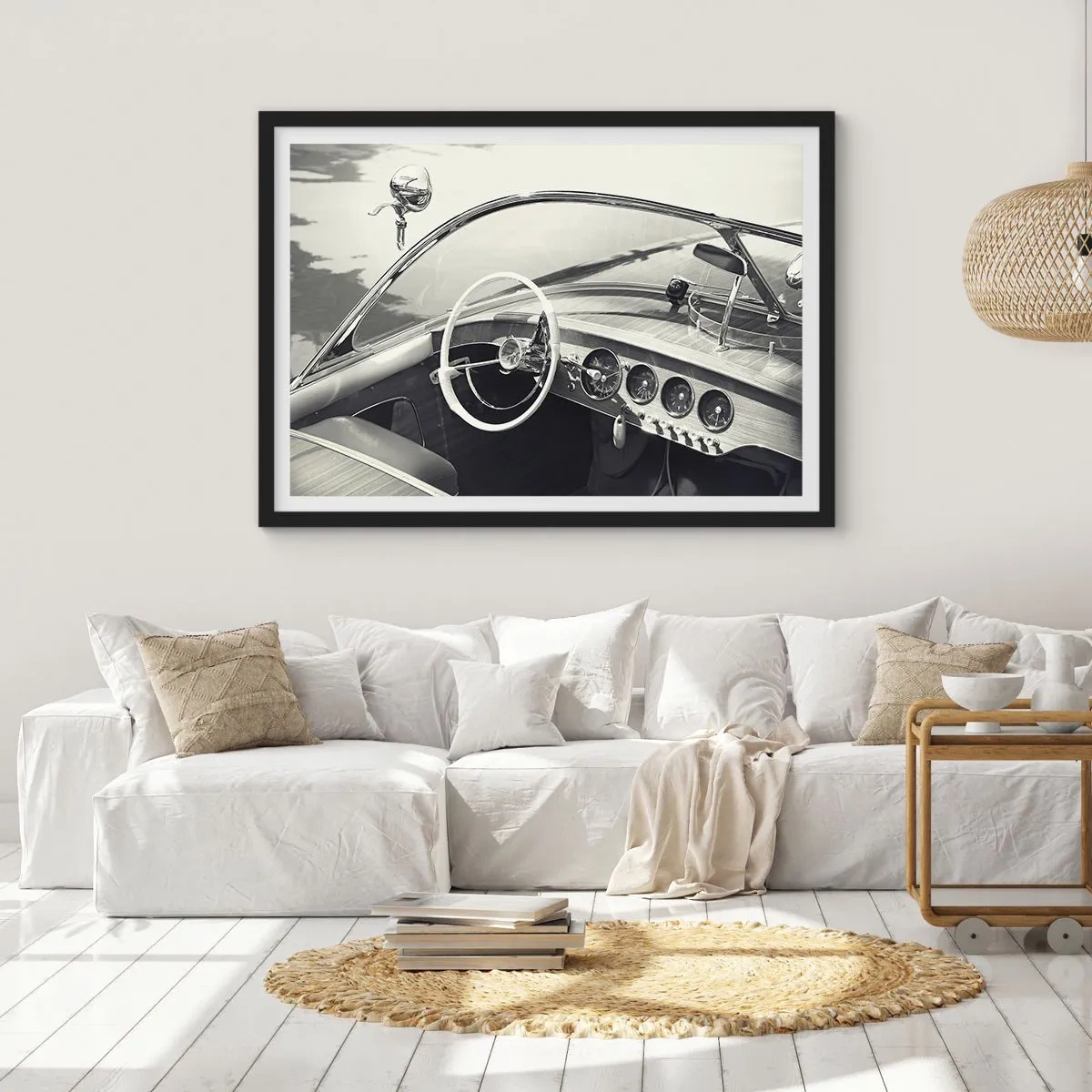 Poster in cornice nera - Interni di auto d'epoca in stile monocromatico - 70x50cm - Il ricco e il povero - Decorazione murale moderna per soggiorno e camera da letto ARTTOR