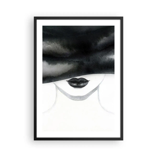 Poster in cornice nera - Ritratto in bianco e nero di una donna bendata - 50x70cm - Il segreto dei sensi - Decorazione murale moderna per soggiorno e camera da letto ARTTOR