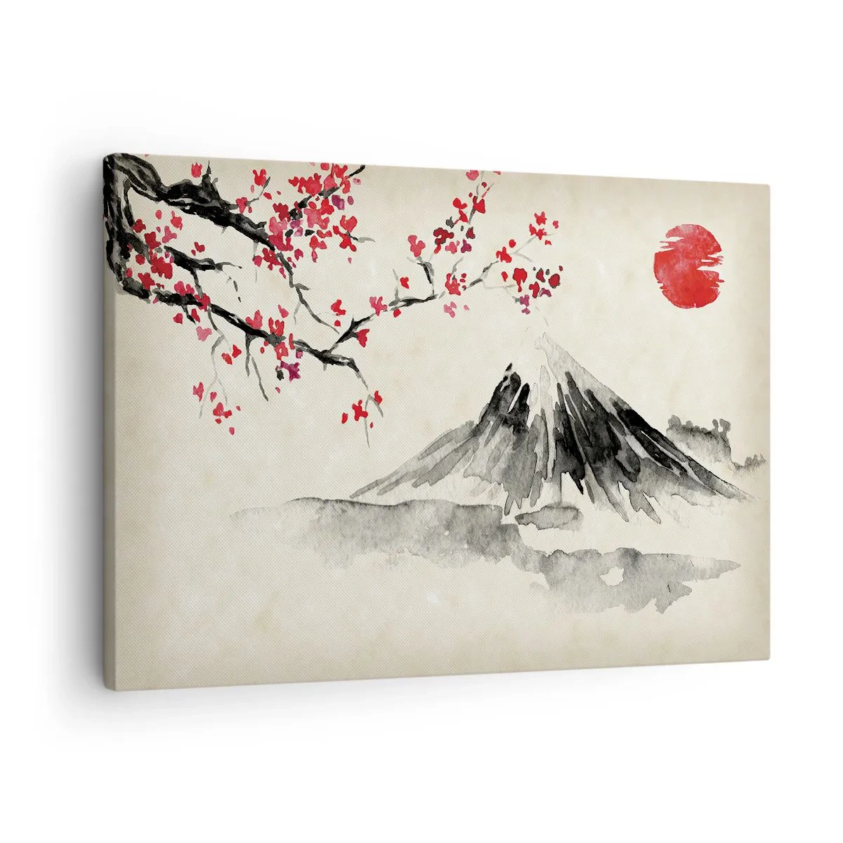 Quadro su tela - Stampe su Tela - Un paesaggio pittoresco con una montagna, fiori di ciliegio e sole - 70x50cm - Amore per il Giappone - Decorazione murale moderna per soggiorno e camera da letto ARTTOR