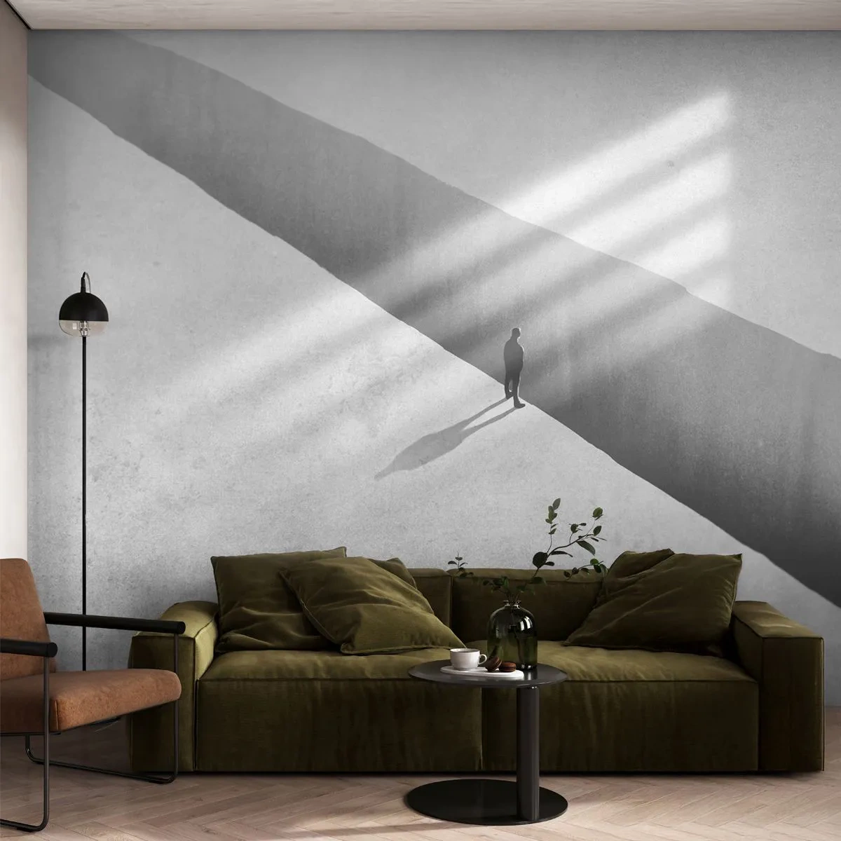 Fotomurali Premium Sand - La sagoma di un uomo in piedi su un precipizio in un paesaggio vuoto - 100x70cm - Un obiettivo chiaro - Decorazione murale moderna per soggiorno e camera da letto ARTTOR