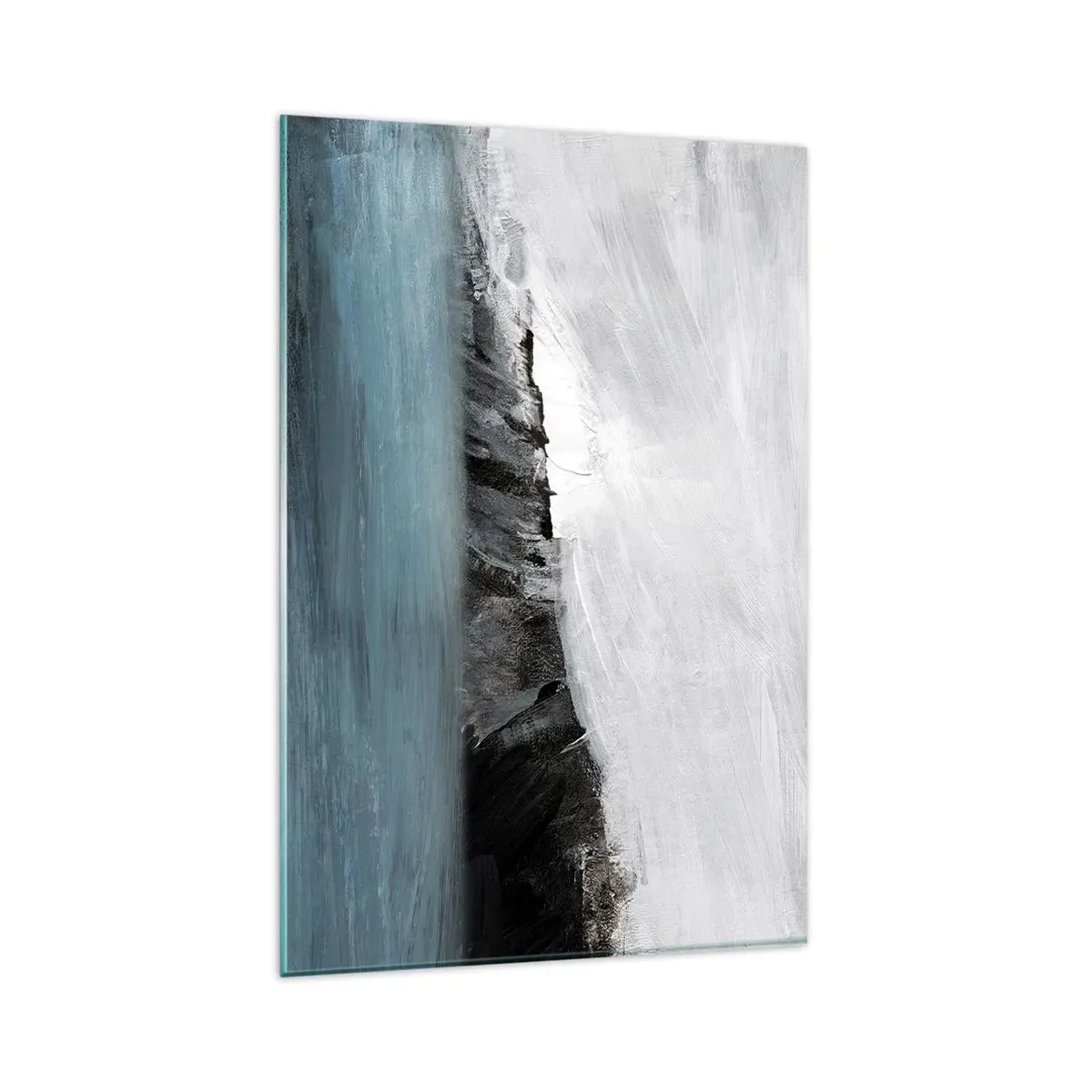 Quadro su vetro - Paesaggio astratto con acqua e una costa rocciosa - 80x120cm - Acqua-terra: lo scontro degli elementi - Decorazione murale moderna per soggiorno e camera da letto ARTTOR