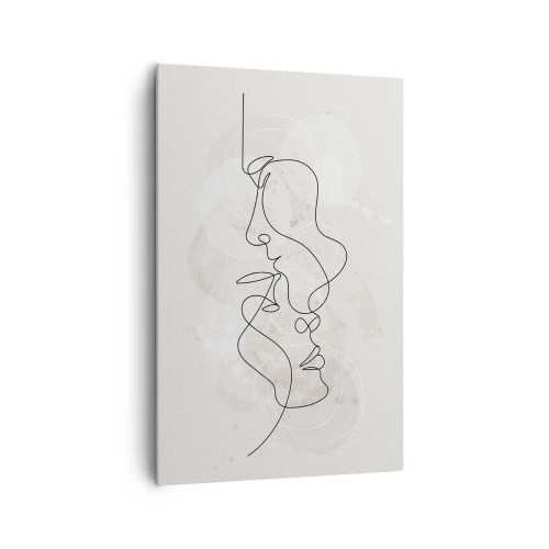 Quadro su tela - Stampe su Tela - Contorno astratto di due volti su uno sfondo chiaro - 80x120cm - Intrecciati in un abbraccio - Decorazione murale moderna per soggiorno e camera da letto ARTTOR