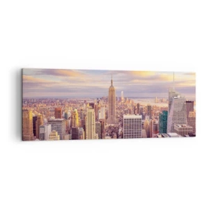 Quadro su tela - Stampe su Tela - Panorama di una città moderna con grattacieli al tramonto - 140x50cm - Toccando le nuvole - Decorazione murale moderna per soggiorno e camera da letto ARTTOR