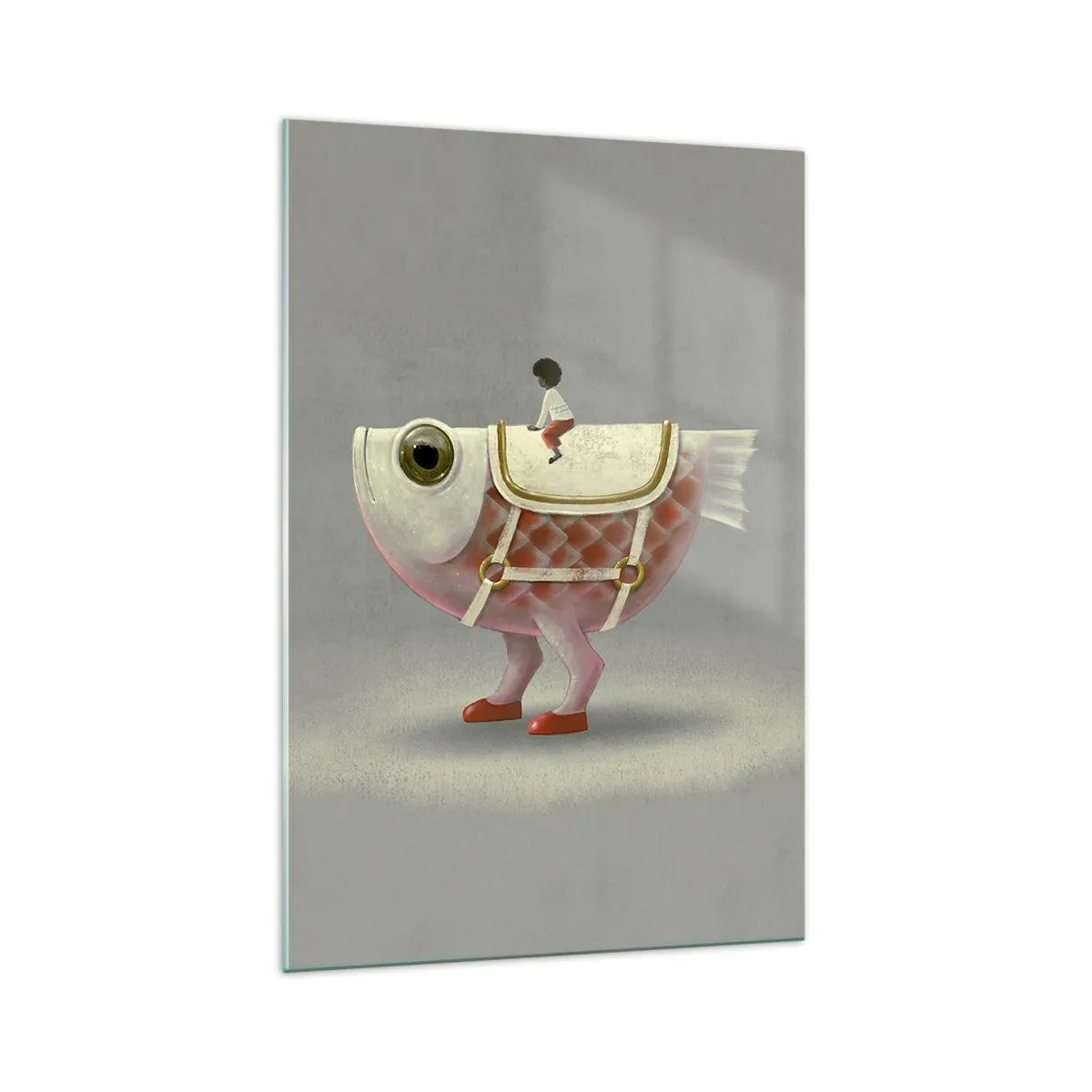 Quadro su vetro - Un fantasioso cavaliere di pesce con gambe e sella - 70x100cm - Il cavaliere del pesce - Decorazione murale moderna per soggiorno e camera da letto ARTTOR