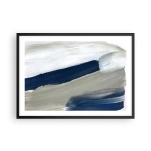 Poster in cornice nera - Pennellate astratte in tonalità di blu e grigio - 70x50cm - Incontro con il bianco - Decorazione murale moderna per soggiorno e camera da letto ARTTOR