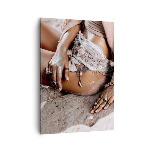 Quadro su tela - Stampe su Tela - Donna boho sulla spiaggia con gioielli - 50x70cm - Gettata dalle onde? - Decorazione murale moderna per soggiorno e camera da letto ARTTOR