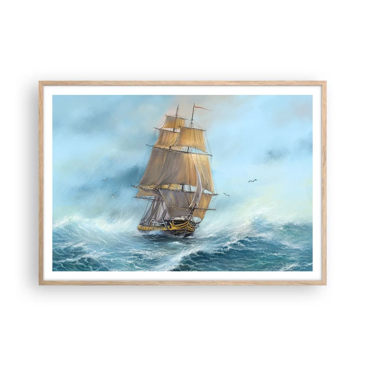 Poster in cornice rovere chiaro - Frangendo i flutti - 100x70 cm