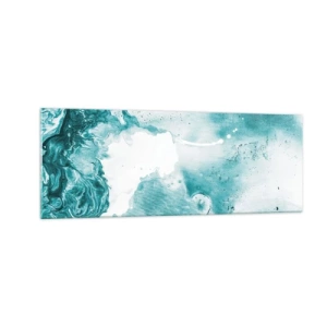 Quadro su vetro - Astrazione nei toni del blu con delicati accenti di bianco - 140x50cm - Palude blu - Decorazione murale moderna per soggiorno e camera da letto ARTTOR