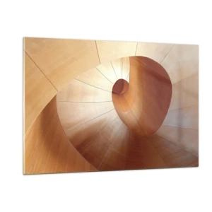 Quadro su vetro - Struttura architettonica a spirale in legno dai colori caldi - 120x80cm - Serpentina architettonica - Decorazione murale moderna per soggiorno e camera da letto ARTTOR