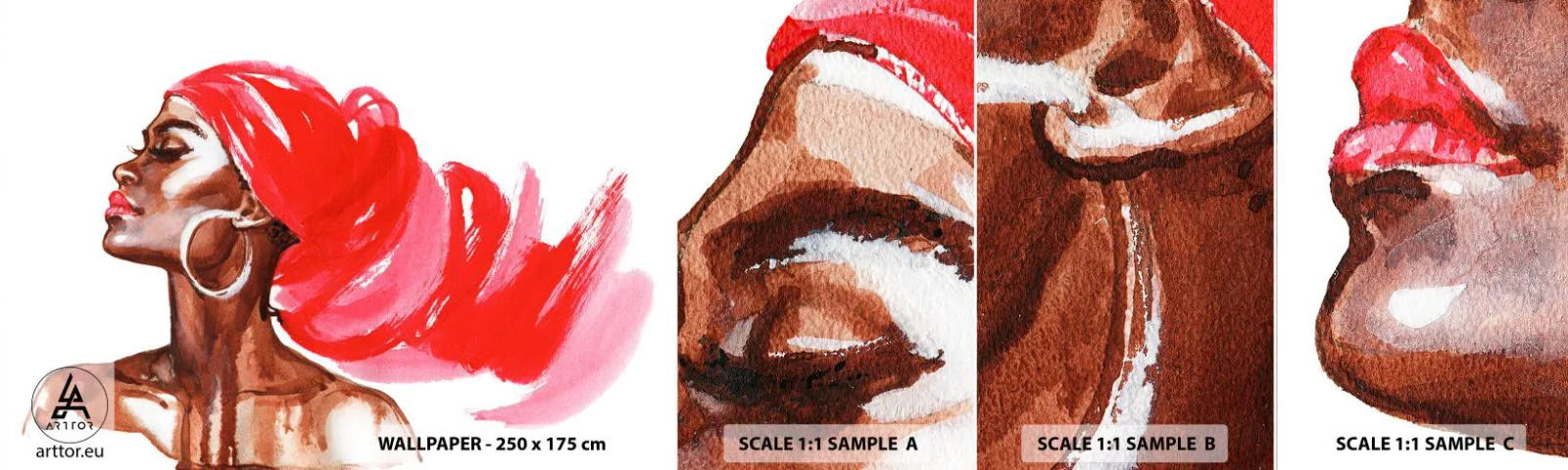 Campione Di Fotomurale Standard Eco - C'è un vento che allarga le narici dell'uomo - Ritratto di una donna, Volto di donna, Astrazione - 100x30 cm