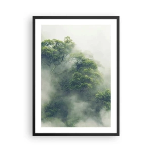 Poster in cornice nera - Cime verdi degli alberi nascoste nella fitta e misteriosa nebbia - 50x70cm - Avvolti dalla nebbia - Decorazione murale moderna per soggiorno e camera da letto ARTTOR