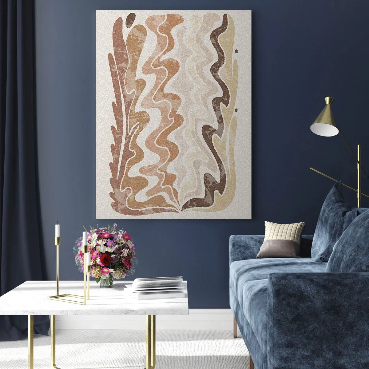 Quadro su vetro - Onde beige e marroni in una composizione astratta - 50x70cm - Buona energia - buone emozioni - Decorazione murale moderna per soggiorno e camera da letto ARTTOR