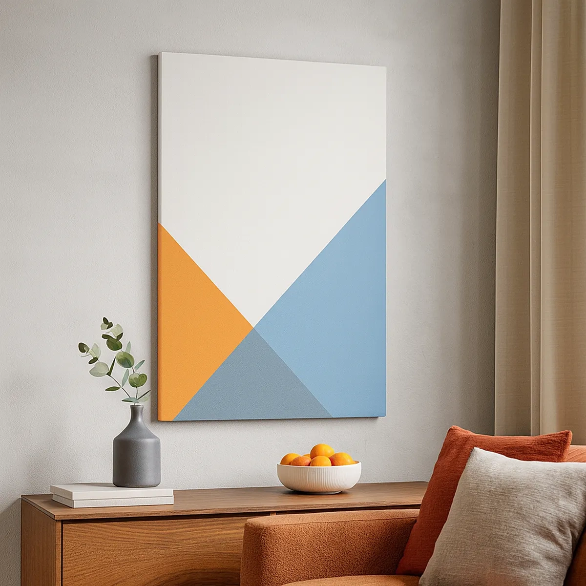 Quadro su tela - Stampe su Tela - Triangoli geometrici nei toni del blu e dell'arancione - 50x70cm - Ad angolo... - Decorazione murale moderna per soggiorno e camera da letto ARTTOR