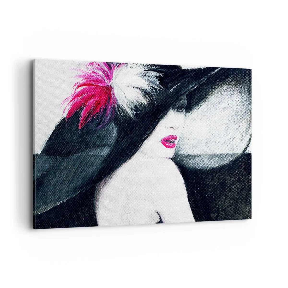 Quadro su tela - Stampe su Tela - Donna elegante con cappello piumato - 100x70cm - Sempre un mistero - Decorazione murale moderna per soggiorno e camera da letto ARTTOR