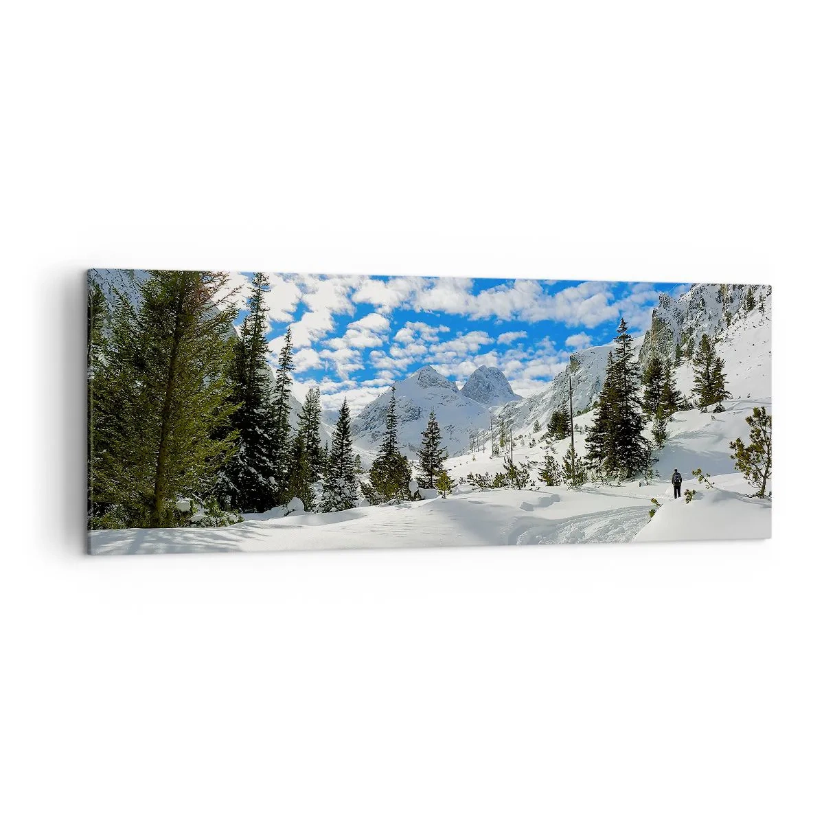 Quadro su tela - Stampe su Tela - Paesaggio montano invernale con foresta e sentiero nella neve - 140x50cm - Nella neve e nel sole - Decorazione murale moderna per soggiorno e camera da letto ARTTOR