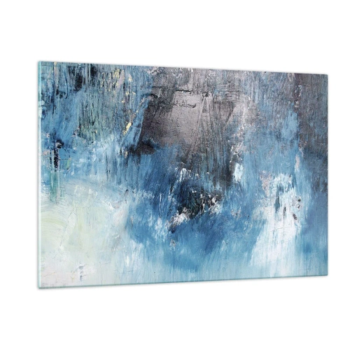 Quadro su vetro - Composizione astratta nei toni del blu - 120x80cm - Rapsodia blu - Decorazione murale moderna per soggiorno e camera da letto ARTTOR