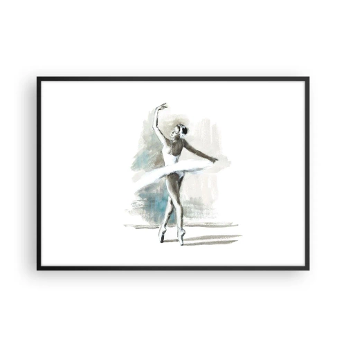 Poster in cornice nera - Una ballerina in posa da balletto su uno sfondo dai delicati toni acquerellati. - 100x70cm - Tramutata in un cigno - Decorazione murale moderna per soggiorno e camera da letto ARTTOR