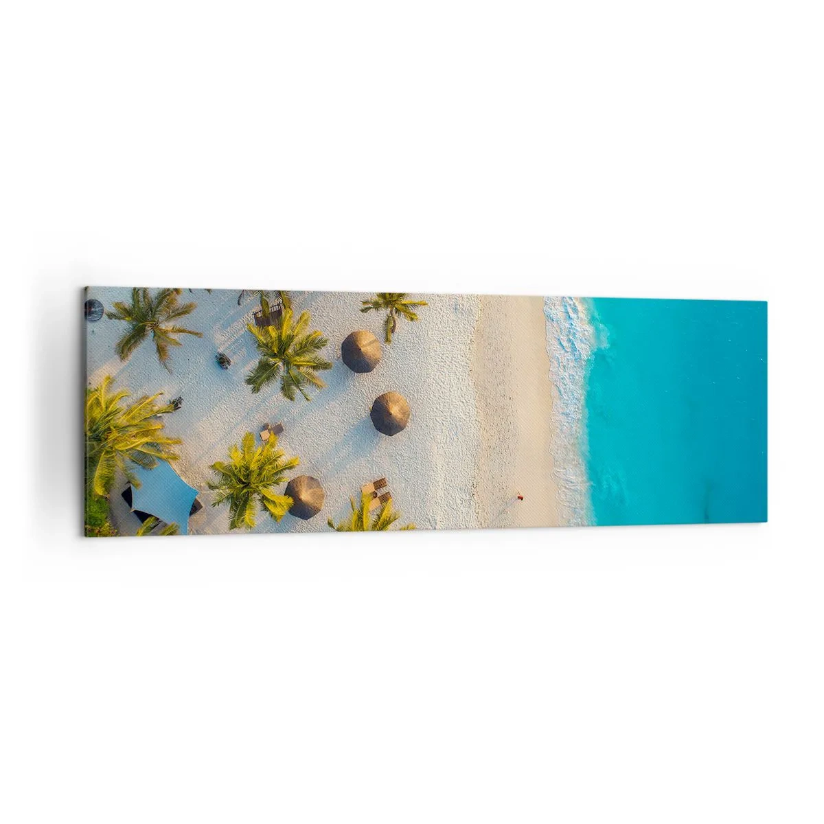 Quadro su tela - Stampe su Tela - Vista di una spiaggia tropicale con palme e mare turchese - 160x50cm - Benvenuti in paradiso - Decorazione murale moderna per soggiorno e camera da letto ARTTOR