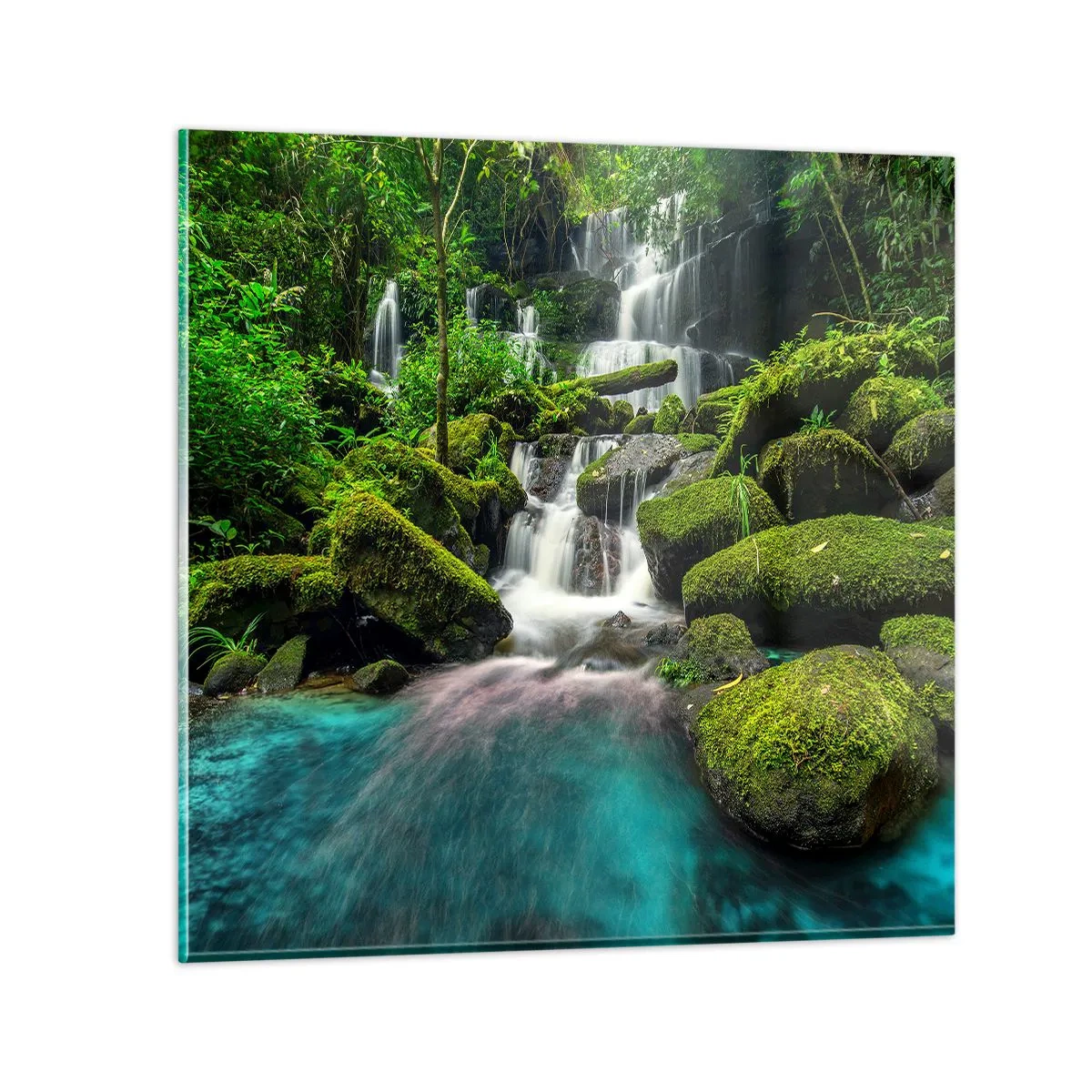 Quadro su vetro - Turchese, zaffiro e argento liquido - 30x30 cm