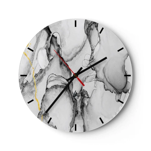 Orologio da parete - Orologio in Vetro - Una composizione astratta nei toni del grigio con un tocco di oro. - 30x30cm - Composizione con motivo d'oro - Decorazione murale moderna per soggiorno, cucina e camera da letto ARTTOR