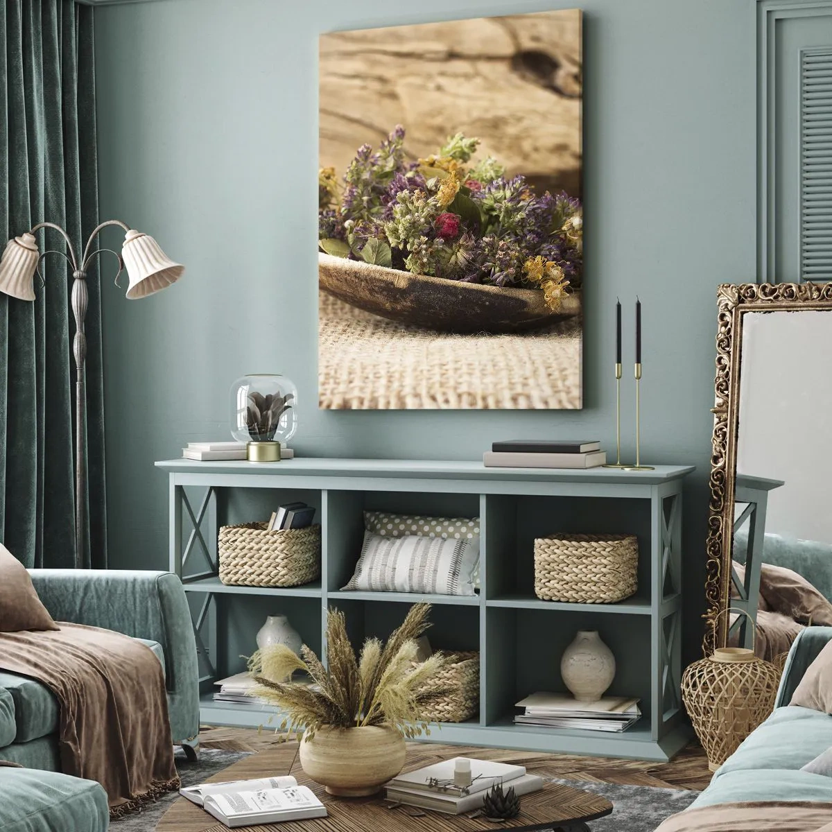 Quadro su tela - Stampe su Tela - Fiori colorati ed erbe odorose - 45x80 cm