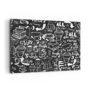 Quadro su tela - Stampe su Tela - Grafica elegante del caffè su sfondo nero - 120x80cm - All you need is… - Decorazione murale moderna per soggiorno e camera da letto ARTTOR