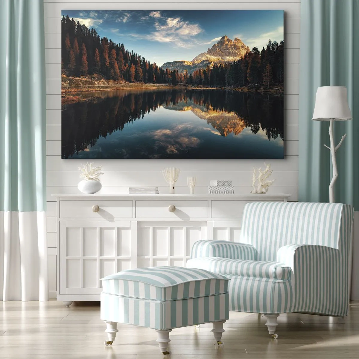 Quadro su tela - Stampe su Tela - Paesaggio montano con lago e foresta - 120x80cm - Paesaggio doppio - Decorazione murale moderna per soggiorno e camera da letto ARTTOR