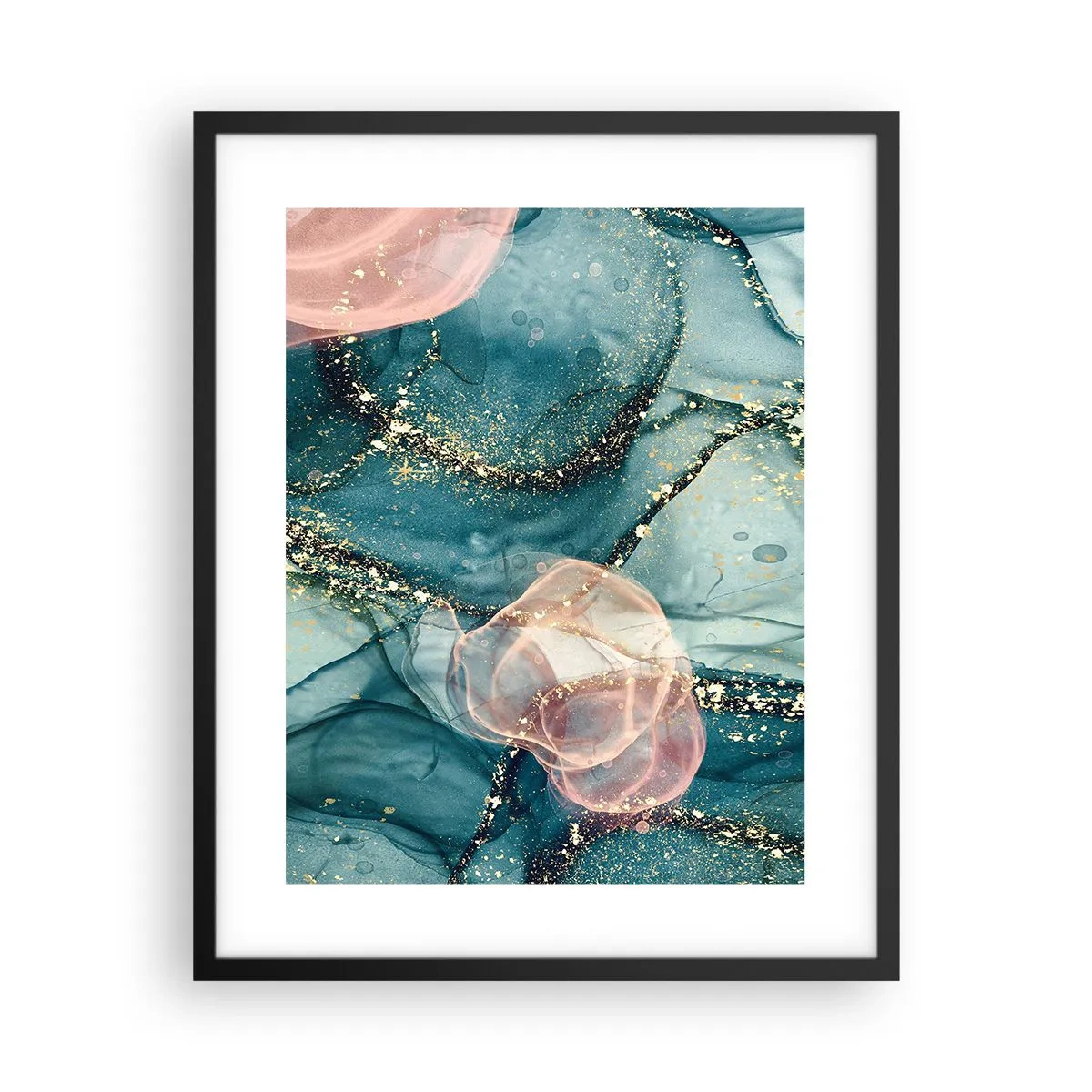 Poster in cornice nera - Blu di seta, rosa di tulle - 40x50 cm